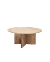 mesa de centro redonda de marmol daino reale y madera maciza de o60cm