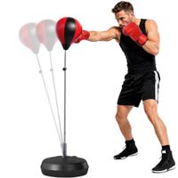 homcom saco de boxeo con altura ajustable de 4 niveles base rellenable de agua o arena y guantes o43x125-145 cm rojo y negro   aosom espana