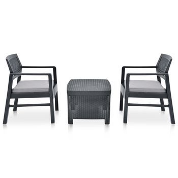 Juego De Muebles De Jardín 3 Piezas Plástico Gris Antracita