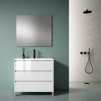 Mueble Jade 100 Cm 3c, Blanco Brillo. Pack Mueble + Lavabo.
