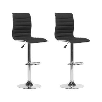 Conjunto De 2 Sillas De Bar De Piel Sintética Negras Con Marco Plateado Giratoria Con Altura Ajustable Lucerne