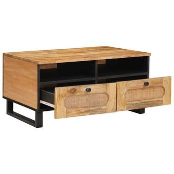 Mesa De Café | Mesa De Centro Con Cajón Roble Artesanal 80 X 54 X 40 Cm