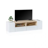 mueble tv con almacenamiento 138 cm nima blanco artik blanco mate - roble canadian 138 x 34 x 402 cm