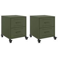 juego de 2 mesitas de noche - mesillas acero verde oliva 36x39x435 cm mc6433