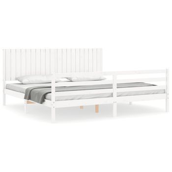 Estructura De Cama Con Cabecero Madera Maciza Blanco 200x200 Cm