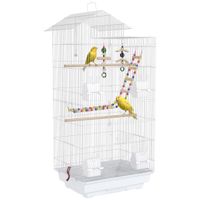 pawhut pajarera con multiples puertas 4 comederos 3 perchas columpio escaleras y bandeja extraible 46x36x100 cm blanco