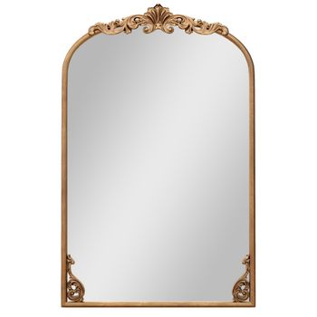 Costway Espejo Arqueado para Pared 76 x 51 cm Espejo Barroco Ornamentado Tradicional Vintage Dorado con Marco de Metal Espejos Antiguos Oro