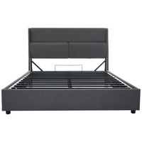cama tapizada 140x200 cm - cabezal ajustable estructura hidraulica con almacenamiento - gris