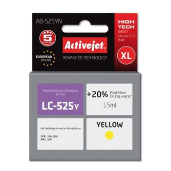 Cartucho de tinta Activejet Amarillo 15 ml Compatible Brother LC525Y XL