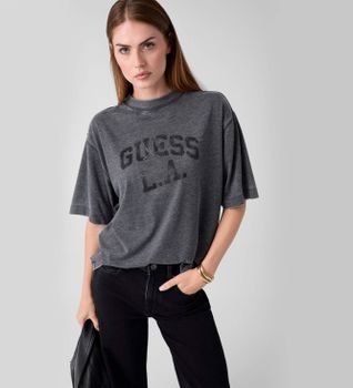 Guess para mujer. W6YI20K4335 Camiseta Oversize Burnout gris (XS), Casual, Poliéster, Manga corta