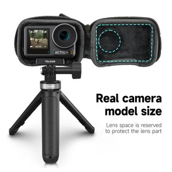 TELESIN Mini bolsa de protección de almacenamiento para Dji Osmo Action 4, Estuche de transporte de liberación rápida medio abierto cepillado para accesorios Action 3
