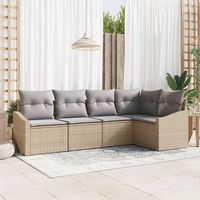 juego de sofa de jardin de 5 piezas  con cojines beige ratan sintetico v3062 unico  beige