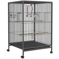 pawhut jaula para pajaros con ruedas con comederos perchas columpio estante y bandeja extraible 48x64x74 cm gris