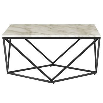 Mesa Auxiliar Efecto Mármol Beige Negro 80 X 80 Cm Mdf Jaula Glamour Malibu