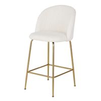 taburete alto de tejido de rizo blanco y acero dorado de 65 cm