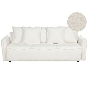 Sofá Cama Moderno Bouclé Convertible Con Almacenamiento Cojines Adicionales Fundas Extraíbles Blanco Krama