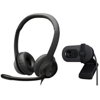 Logitech H390 Auriculares Estéreo con Micrófono con Supresión de Ruido USB-C + Brio 100 Webcam FullHD