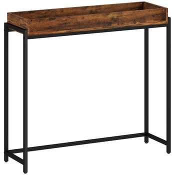 HOMCOM Mesa para pasillo, mesa consola estrecha, metal, tablero de partículas, Marrón-rústico   Aosom España