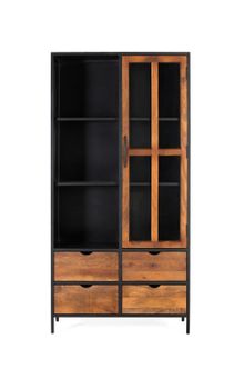 Vitrina con 4 cajones y puerta de cristal con estructura metálica