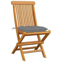 pack 4 uds sillas de jardin  silla de exterior  sillon madera maciza de teca y cojines grises
