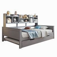 sofa cama de madera maciza cama individual gris 90x200 con cama nido 90x190 cm y estantes