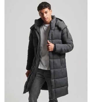 Superdry para hombre. M5011759A Abrigo acolchado Ripstop negro (M), Casual, Poliéster, Sostenible