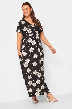 Yours Vestido Largo Negro De Flores , Mujer Curvy Y Tallas Grandes, Yours