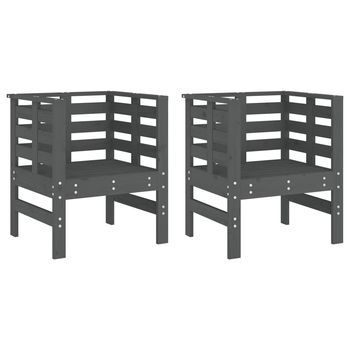 Pack 2 Uds Sillas De Jardín | Silla De Exterior | Sillón Madera Maciza Pino Gris 61,5x53x71 Cm