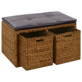 Banco Con 2 Cestas Hierba Marina 71x40x42 Cm Marrón Vidaxl