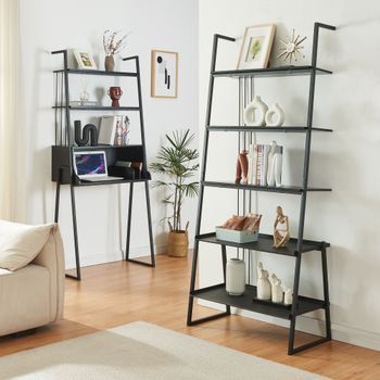 Set De Muebles 'storfjord' 2 Piezas: 1x Escritorio 1x Estantería De Pie Metal - Negro [en.casa]