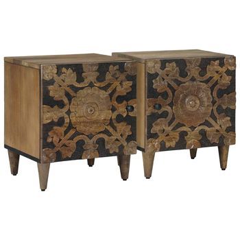 Mesitas De Noche (2 Uds) - Mueble Para Dormitorio - Madera De Mango - Marrón (40x33.5x46cm)
