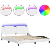 estructura de cama con luz led cuero sintetico blanco 180x200cm