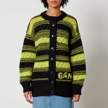 Ganni Striped Organic Wool Cardigan - M