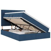 cama con almacenamiento y colchon azul 140 x 190 cm tela vidaxl