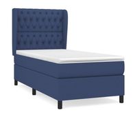 cama box spring con colchon tela azul 90x200 cm diseno de botones