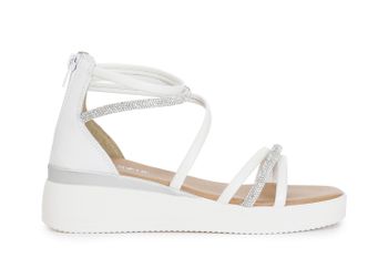 sandalias asimétricas con refuerzo y pedrería white
