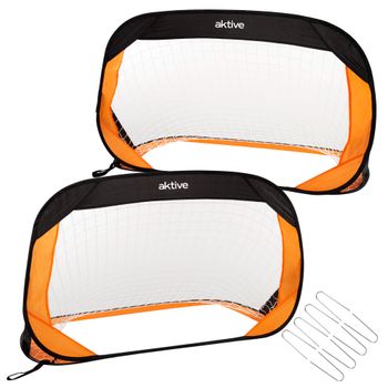 Aktive - Set 2 Porterías de fútbol plegables, medidas 120x80x80 cm, para niños, fácil montaje, color negro y naranja, para playa, portátil, con bolsa de transporte, juegos exterior