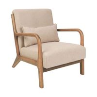 sillon retro clasico con reposabrazos y cojin patas de madera de caucho tela beige skovde