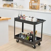 carro multiusos de 2 pisos con manija estructura de metal carga 50 kg negro 85 x 41 x 79 cm