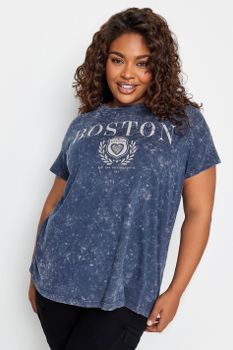 Yours Camiseta Algodón Azul Efecto Lavado 