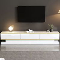 sweiko mueble para tv 200x40x40 cm 3 cajones acabado brillante en blanco calido con bordes dorados diseno elegante sobre patas