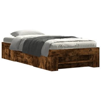Cama Individual | Cama De Adulto | Estructura De Cama Sin Colchón Madera Roble Ahumado 90x200 Cm
