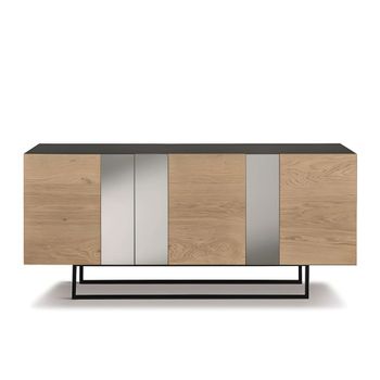 Aparador de 3 puertas con espejos de madera beige 180x50 cm 80h
