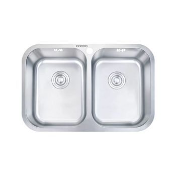 Fregadero Infiniton Belcanto82c2 2 Cubetas Con Desagüe Y Cestillo Acero Inoxidable Satinado 90 Cm