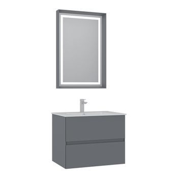 Conjunto De Mueble Con Lavabo Y Espejo (2 Piezas)  - 71 X 51 X 55 Cm - Gris Mate