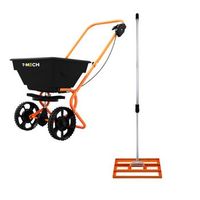 nivelador de cesped t-mech de 50 cm naranja y esparcidor rotativo