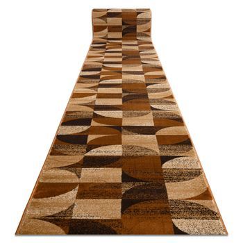 Alfombra De Pasillo Royal H387 Geométrico Marrón / Mostaza 80cm 80x440 Cm