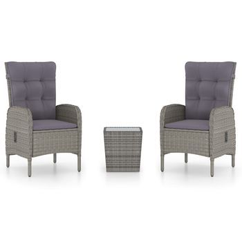 Mesa Y Sillas De Jardín 3 Uds Ratán Sintético Y Vidrio Gris Cfw913450