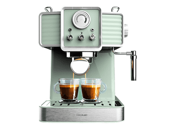 Cafetera express - Cecotec Power Espresso 20 Tradizionale, Bares, Manómetro PressurePro, Vaporizador orientable, Thermoblock, Diseño vintage, Verde