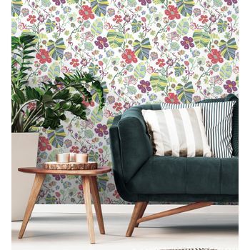 Papel Pintado Vinílico Ecológico De Flores Y Hojas De Jardín Floral - Candy Park 680595 De Gaulan - Rollo De 10 M X 0,53 M